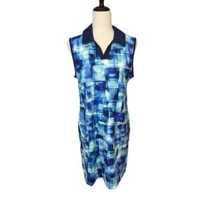 Coral Bay Golf sleeveless polo golf dress w/ pockets multi blues women's PM